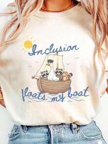 Silly Goose Inclusion T-Shirt, Nautical T-Shirt For Neurodivergent People, Funny Occupational Therapy T-Shirt, BCBA T-Shirt, ABA T-Shirt For Special Education Teachers, Thick Cotton Short Sleeve Graphic Print T-Shirt, Casual Short Sleeve Top For Women, Short Sleeve Sports T-Shirts, Blouses For Women - 白色 - 查看 8