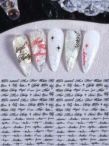 2片装黑色3D字母单词短语美甲贴纸，自粘心形DIY滑动美甲装饰，女士美甲用品 - 黑色 - 查看 5