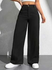 Pantalones casuales simples de unicolor para mujer para usar todos los días - Negro - Ver 4