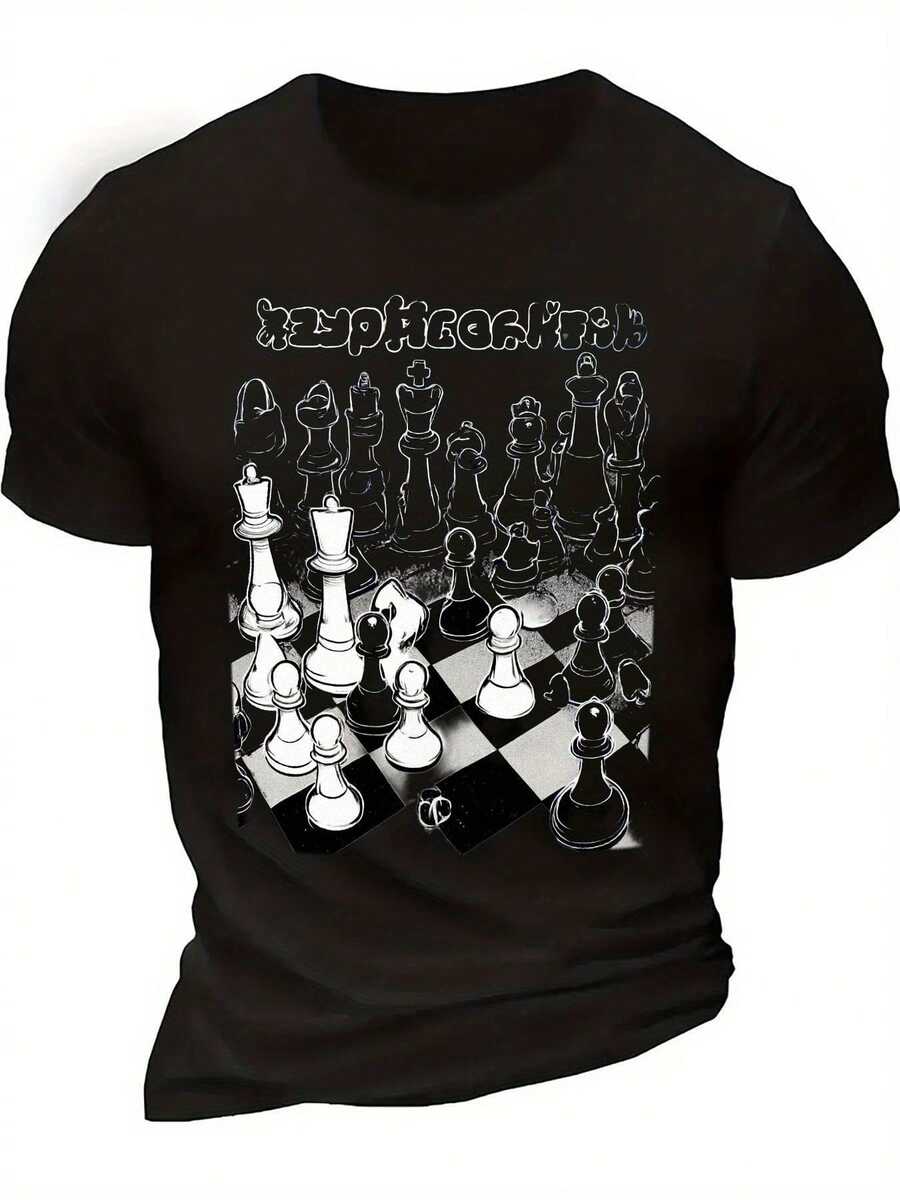 Camiseta Blanca para Hombre Inspirada en el Ajedrez - Fabricada con un tejido ultra suave y transpirable, esta camiseta de cuello redondo presenta un diseño de tablero de ajedrez y piezas - Perfecta para uso casual durante todo el año para fanáticos y estrategas del ajedrez - Excelente regalo para adultos y aficionados al ajedrez, una camiseta de manga corta adecuada para el hogar, uso diario, fiestas y viajes-ideal como regalo para amigos o familiares. - Negro - Ver 1