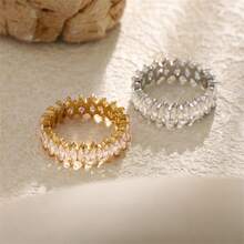 1 Stück Luxus 18K Vergoldeter Edelstahl Ring mit funkelnden Zirkoniasteinen, geeignet für den täglichen Gebrauch und Hochzeitstragen von Frauen, Geschenk - Diamantring - Übersicht 2