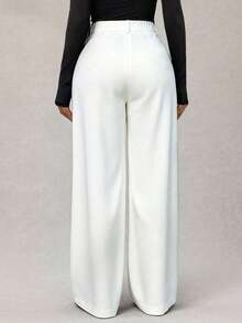 Pantalones anchos de pierna ancha de satén negro sueltos y minimalistas modernos para mujer, pantalones largos de oficina, pantalones anchos negros, pantalones anchos de cintura alta, pantalones de traje negros, pantalones largos de satén, pantalo - Blanco - Ver 2