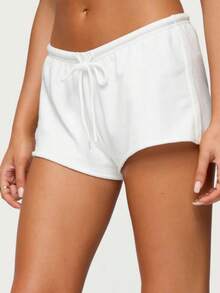 Women's Summer Drawstring Shorts Solid Color Low Waist Casual Breathable Short Pants - White - View 7