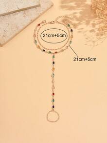 2pcs/Set Fashionable Luxury Colorful Crystal Toe Ring Anklet, Layered Gold Chain Foot Jewelry Suitable For Daily Wear, Summer Holiday, Party, Music Festival. Handmade Chain Length Can Be Customized, Crystal Colors Are Randomly Arranged. - Multicolor - View 4