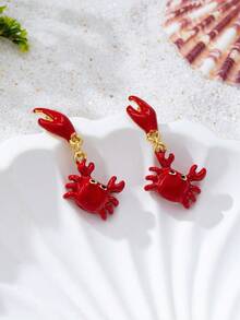 1 Đôi bông tai hình cua đỏ dễ thương, kiểu dáng thời trang, thanh lịch, tinh tế, độc đáo, phong cách bãi biển, cá tính, thích hợp để đeo hàng ngày. - Đỏ - Xem 3