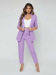 Traje de blazer con cuello de chal y pantalones para otoño/invierno - Lila Púrpura - Ver 4