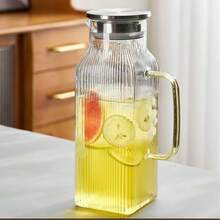 1pc 2L/68oz Square Glass Pitcher With Lid And Handle, Suitable For Refrigerator, Iced Tea And Coffee Pot Beverages, Heat-Resistant Borosilicate Glass Cold & Hot Drink And Milk Pitcher - Multicolor - View 8
