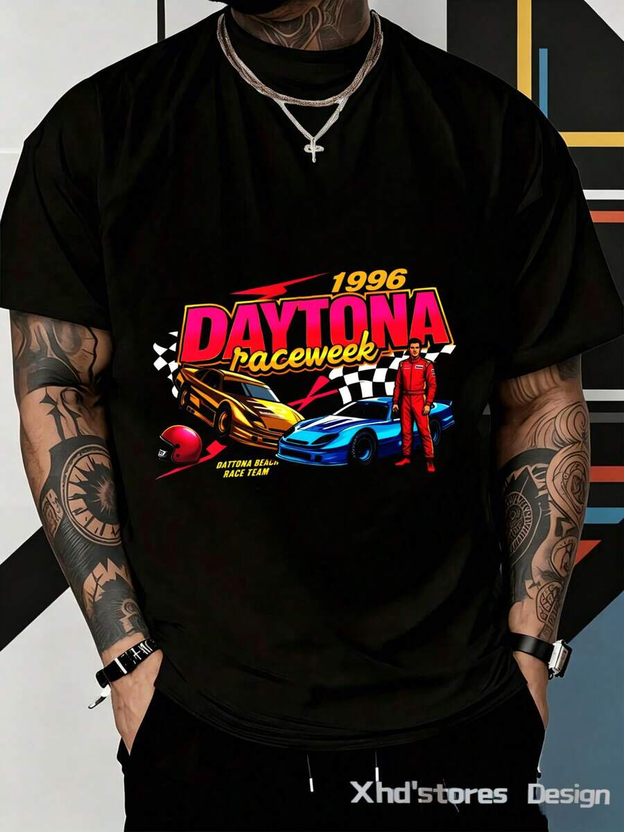 Camiseta para hombre Semana de Carreras de 1996 Coches de Carreras Cómodo y versátil Casual al Aire Libre de Manga Corta - Negro - Ver 1