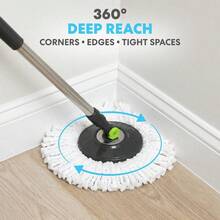 Simpli-Magic 360 Spin Mop And Bucket With Wringer - 3 High-Absorbent Microfiber Washable Heads, Soap Dispenser - Spinning Mop And Bucket Set All Types Floor Cleaning - 黑色/綠色 + 旋轉拖把 - 查看 6