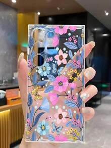 1 Piece Fashionable Blue Flower Design Soft Phone Case, Compatible With IPhone, Honor, , Galaxy A04e/12/A13/A14/A34/A50/A52/A53/A54/S21/S22/S23/S24/S25/S25Ultra, 6A/7A/8A, 12T/13T, Waterproof, Shockproof, Dropproof, Scratch-Resistant, International Version, Not The Domestic Version - 透明 2 - 查看 3