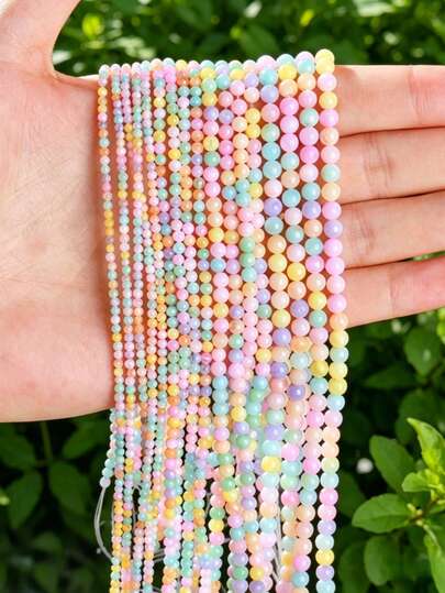 Macaron Rainbow Round Shell Pearl Beads, Pastel Colorful Loose Beads For DIY Jewelry Making, Sweet Candy Tone Bracelet Necklace Accessories