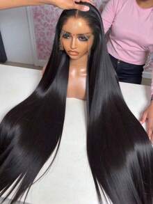 13x4 Natural Black Straight HD Lace Front Wig Pre Plucked 200% Density Human Frontal Hair Wig With Natural Hairline HD Transparent Lace Frontal Wigs For Women Long Blended Hair Wig - Tự nhiên & Đen - Xem 8
