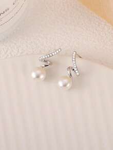 BALMORA 1 Đôi bông tai ngọc trai và đá Zirconia bằng bạc Sterling S925 thanh lịch, thiết kế hình vòng cung kiểu Pháp, mạ vàng, quà tặng trang sức dành cho phụ nữ. - Bạc - Xem 6