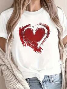 Camiseta de mujer moderna, informal, para fiestas y para estar en casa, 100% algodón, corte holgado. . De corte holgado. Camiseta de Cuello Redondo con Estampado de Corazón, Top Casual de Manga Corta para Primavera y Verano, Ropa de Mujer - Estilo Vintage Urbano Unisex, Camiseta Holgada de Algodón de Manga Corta con Cuello Redondo, blusasparadamacasuales - Blanco - Ver 1