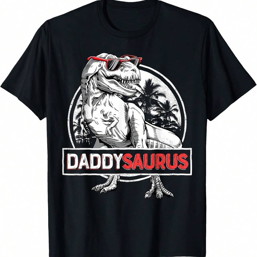 Daddy Saurus T Rex Dinosaur Men Father's Day Family Matching T-Shirt - Black - View 1