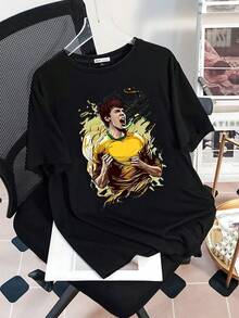 Artistic Image Of A Person Energetically Tearing Their Yellow T-Shirt, Representing Inner Strength And Self-Improvement, Amidst Dynamic Abstract Strokes. Women's T-Shirt, 100% Cotton, Comfortable, Stylish, And Perfect For Everyday Wear. - 黑色 - 查看 3