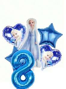 6pcs Authorized Frozen Princess Blue Style Girls Birthday Party Balloon Set Decoration, Including Blue And White Balloons, Birthday Party Decorations, Birthday Wishes Balloon Combo, Foil Balloons, 18 Inch Patterned Round, Heart And Star Foil Balloons, Suitable For Birthday Growth Ceremony Party Wall Decor Background - View 10