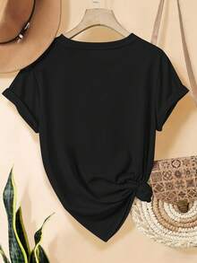 Camiseta de Mujer con Estampado Divertido - Top Casual de Manga Corta y Cuello Redondo, Lavable a Máquina para Comodidad en Todas las Temporadas, Adecuada para Uso Casual |   Corte holgado |   Impresiones duraderas, adecuadas para diversos regalos navideños, enviadas desde un almacén local. - Negro - Ver 2