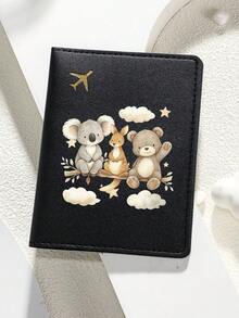 1pc Cartoon Print Passport Holder - Cute Koala, Kangaroo And Bear With Stars And Clouds Travel Organizer - Birthday Gift For Wife, Girlfriend, Best Friend, Holiday Gift - Multicolor - View 13