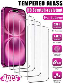 MIGAE 4pcs Tempered Glass Screen Protector, Compatible With IPhone 17, 17 Pro, 17 Pro Max, 17 Air, 16, 16 Plus, 16 Pro, 16 Pro Max, 15, 14, 13, 12, 11 Pro Max, X, XS, XR, Mini, 7, 8, 14 Plus, Also Compatible With 14, 15 Pro Max - Clear - View 20