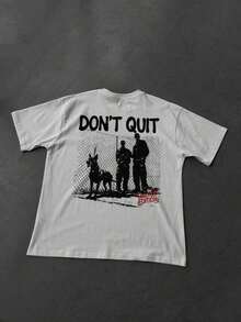 Camisetas de alta calidad, camiseta de manga corta con estampado de perro en blanco y negro, estilo casual urbano, cuello redondo, verano, FRACTYR - Blanco - Ver 4