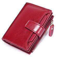 Soft Leather Women's Wallet, Short Multi-Functional Coin Purse - Burgundy [with Gift Box] Anti-theft Card - View 2
