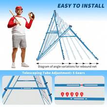 Adjustable 5x4 Ft Rebound Net For Baseball And Softball – 9 Zone Angled Trainer – Multi-Sport Equipment For Backyard Practice – Durable Training - A - View 11