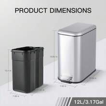 12L Stainless Steel Waste Bin With Sturdy Pedal And Removable Inner Bucket - Compact, With Recycling System (Container) (Unbranded) - Includes Inner Lining - C - View 8