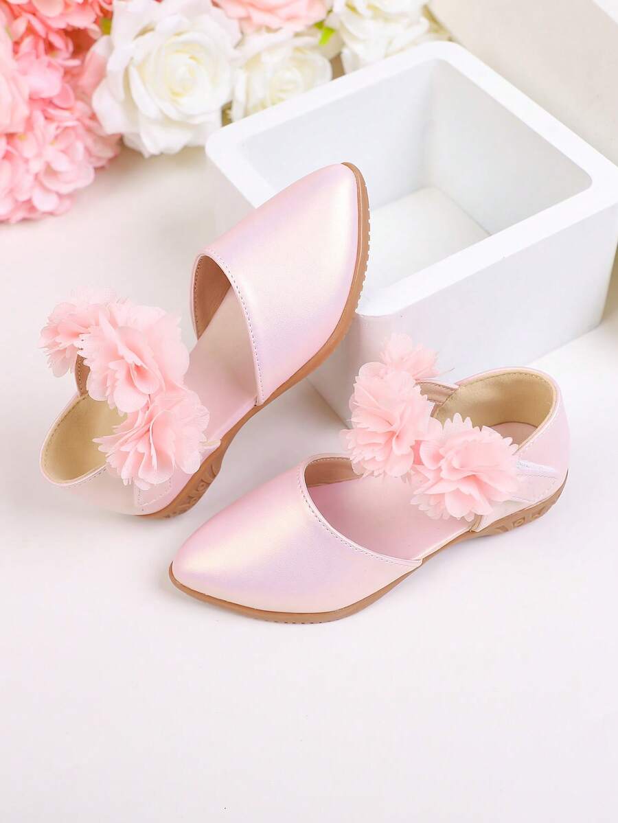 New Sweet Princess Shoes For Girls, Spring/Summer Fashion Pink Lace Flower Design Flat Shoes - Pink - View 1