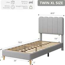 Cama plataforma tapizada para niñas - Cabecera de terciopelo rosa - Listones de madera resistentes - Diseño silencioso, fácil montaje, sin somier - GRIS TWIN-XL - Ver 5