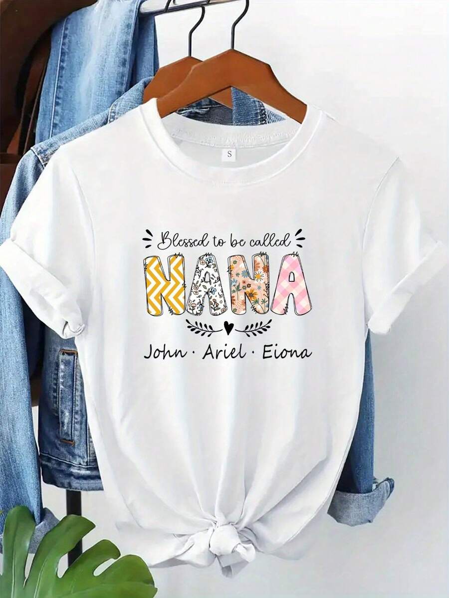 Camiseta manga corta cuello redondo 100% algodón, estampado trendy, tejido ligero y ventilado, estilo moda casual, apta para vida diaria, salidas informales y citas en primavera, verano y otoño - Blanco - Ver 1