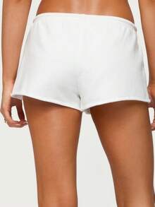 Women's Summer Drawstring Shorts Solid Color Low Waist Casual Breathable Short Pants - White - View 4