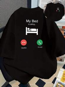 Short-Sleeved T-Shirt With A Print On The Front And Back - Theme: "My Bed Is Calling Me, Sleep" - Spring And Summer Printed T-Shirt For Women, A Fashionable, Versatile, And Casual Item. Y2k T-Shirt - 白色 - 查看 10