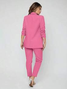 Traje de blazer con cuello de chal y pantalones para otoño/invierno - Rosa Fucsia - Ver 2
