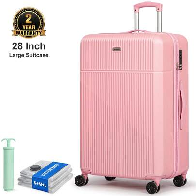 28 Inch TSA Lock Suitcase Large ABS Hard Shell Check In Luggage With 360 Quiet Spinner Wheels Heavy Duty Lightweight For Holiday Cruise Business Trip Family Travel