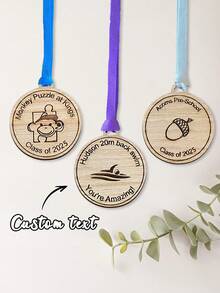 Customizable Wooden Award Plaque With Satin Ribbon, Personalized Achievement Memorial Plaque, Suitable For Sports Meets, Competitions, Academic Awards And Special Occasion Gifts - Multicolor - View 1