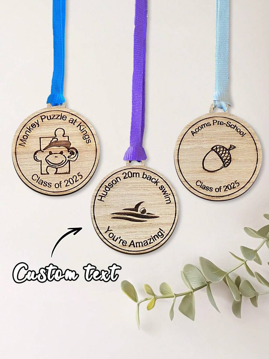 Customizable Wooden Award Plaque With Satin Ribbon, Personalized Achievement Memorial Plaque, Suitable For Sports Meets, Competitions, Academic Awards And Special Occasion Gifts - Multicolor - View 1
