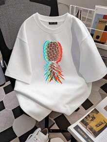 Vintage Loose Fit Women's T-Shirt With Letter Print, Casual Daily Wear, Pineapple T-Shirt, Lifestyle Swinger Vaporwave Oversize T-Shirt, 100% Pure Cotton - 白色 - 查看 3