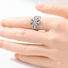 精致镂空花朵设计戒指，百搭订婚结婚戒指，适合婚礼、派对和日常佩戴 - 銀色 - 查看 5