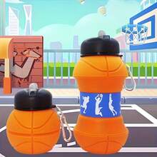 1pc 550ml/18.6oz Basketball Shaped Sports Water Bottle Folding Silicone - Portable Foldable Water Bottle With Hook- Leak Proof Water Bottle DDXL - màu xanh lá - Xem 3