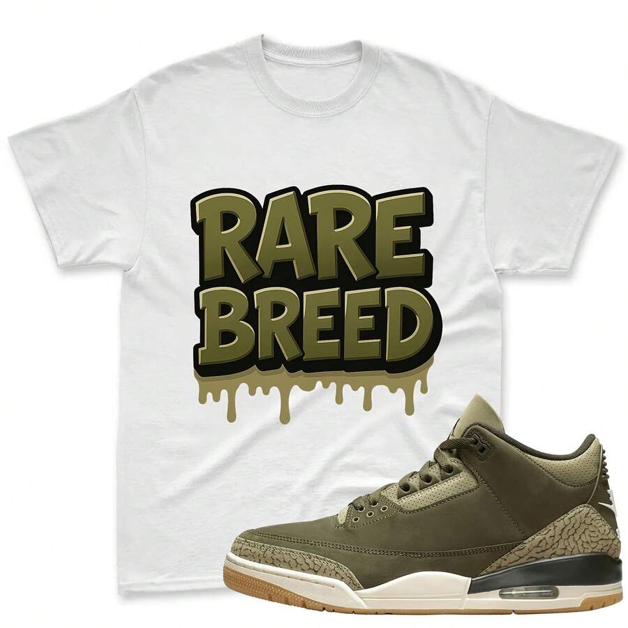 Camiseta Rare Breed a juego con las Jordans 3 Family Affair Medium Olive, Camiseta a juego con las zapatillas Jordans 3 Family Affair Olive, Camiseta Jordans Match - forma - Ver 1