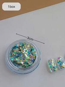 1 Caja de Brillos de Uñas Holográficos con Estrellas, con una base de turquesa azul con pentagramas dorados y lentejuelas redondas, efecto iridiscente y brillante, diseño versátil adecuado para uñas de acento, degradado o cobertura total de la uña, fácil aplicación para principiantes para crear vibraciones oceánicas soñadoras, adecuado para uso diario y ocasiones - Multicolor - Ver 4