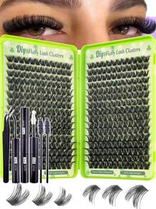 Bộ nối mi giả tự nhiên, nhẹ, mềm mại, độ dài hỗn hợp 8-15mm, 384/336 sợi, kiểu uốn cong chữ C, bộ tự làm mi giả, mi giả dạng chùm dày, bộ dụng cụ nối mi, bộ nối mi giả dạng chùm tinh tế, kèm keo dán mi. - Nhiều màu - Xem 12