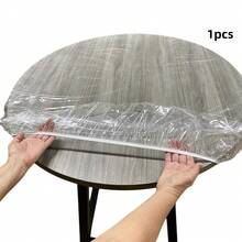 1/2pcsClear Round Tablecloth Waterproof Oilcloth Heavy Duty Elasticized Table Cover Elastic Edge Design Plastic Tablecloth Protector For Round Table - Transparent - View 13