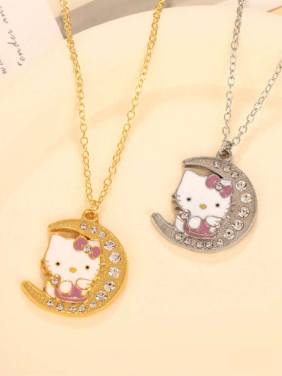 SANRIO 1件卡通新月猫咪吊坠项链,女友生日礼物,可爱猫咪项链,百搭日常佩戴 - 彩色 - 查看 1