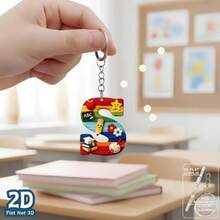 1pc 2D Flat Acrylic Alphabet Keychain, Rainbow Letter Key Ring With School Theme Decor, Personalized Initial Bag Charm, - Multicolor - View 27
