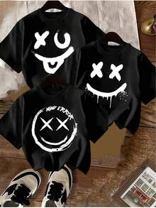 Camiseta casual de manga corta con cuello redondo y estampado, de una sola pieza, para verano. - Negro 2 - Ver 7