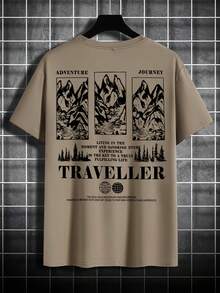 Lonblece 3 buah Kaos Lengan Pendek Bergambar untuk Pria, Gaya Kasual Jalanan dengan Grafis Gunung & Burung Retro Amerika. - MultiWarna - View 4