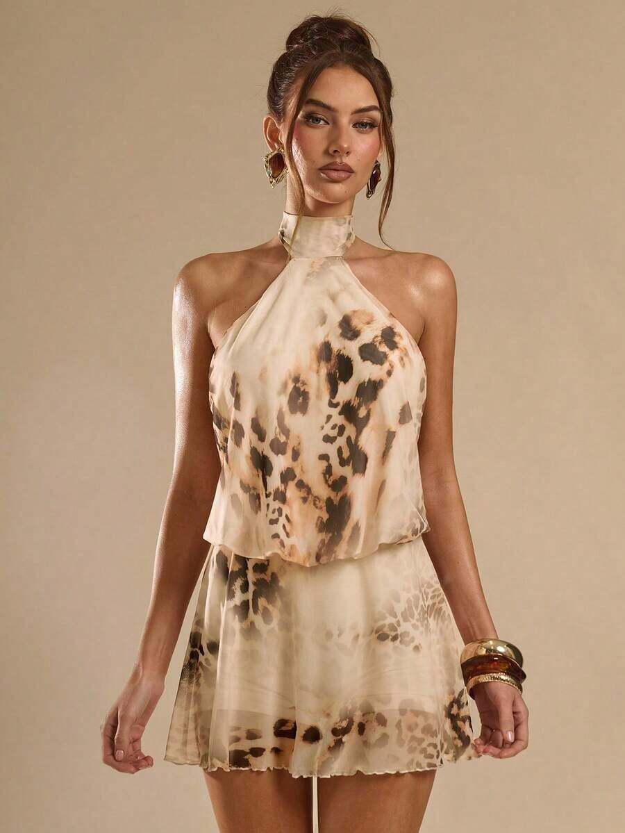 Vestido casual de verano para mujer de unicolor con hombros descubiertos - Albaricoque - Ver 1