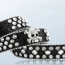 Unisex Y2K Punk Hop Skull Belt Glitter Studded Wide Jean Belt Streetwear Trouser Belt Festival Party Daily Outfit - 黑色 - 查看 3